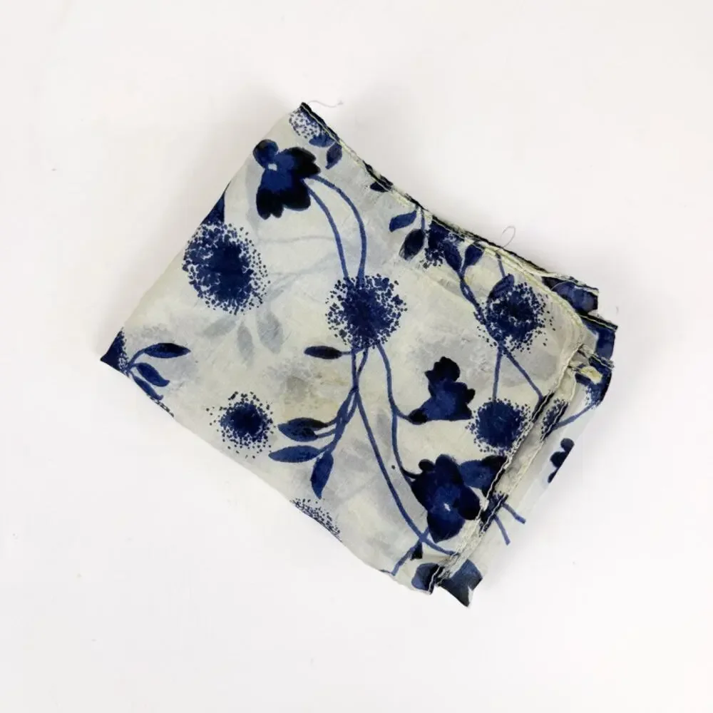 Vintage Silk Rectangular Scarf Cream and Navy